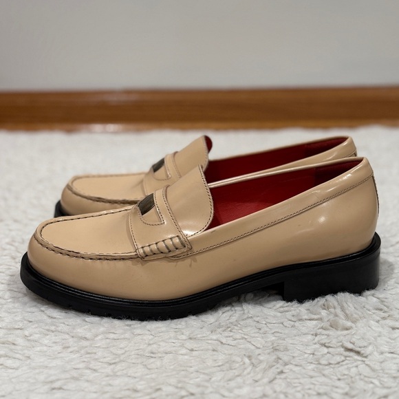 NEW Free People Liv Leather Cream Block Heels Slip on Loafer Sz 40 US 10 Preppy - Picture 6 of 10